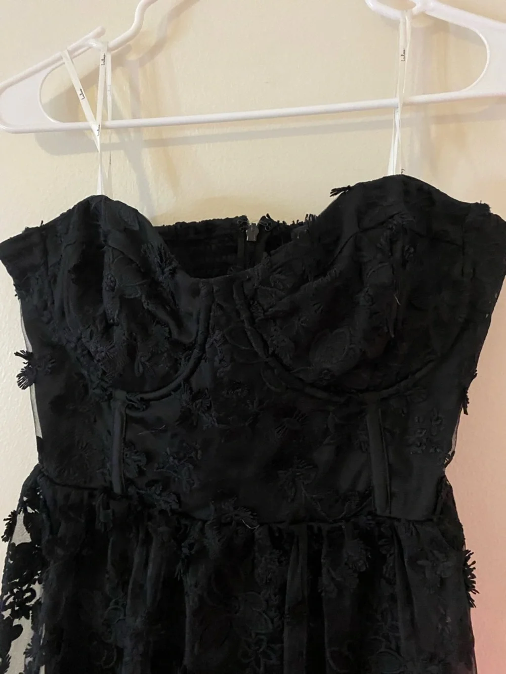 Lulus Quite Perfect Party Cocktail Black Lace embroidered strapless Midi Dress - Picture 9 of 12
